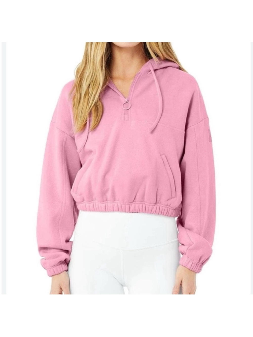 ALO Yoga Pink Cropped Quarter‑Zip Hoodie